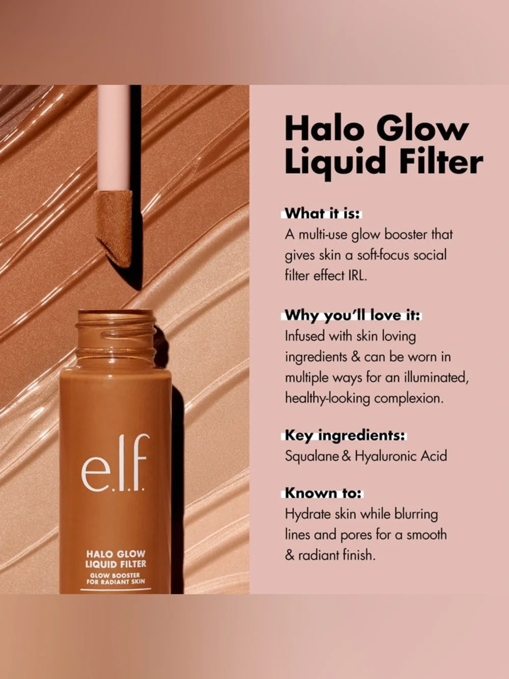 Elf Halo Glow Booster Liquid Filter 1 Fair Neutral Peach NEW 1.06floz 31.5ml